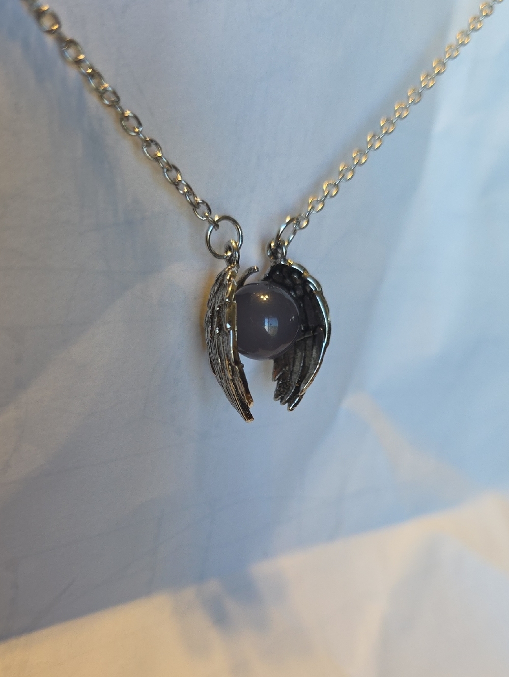 Silver Winged Orb Pendant Necklace - Gray